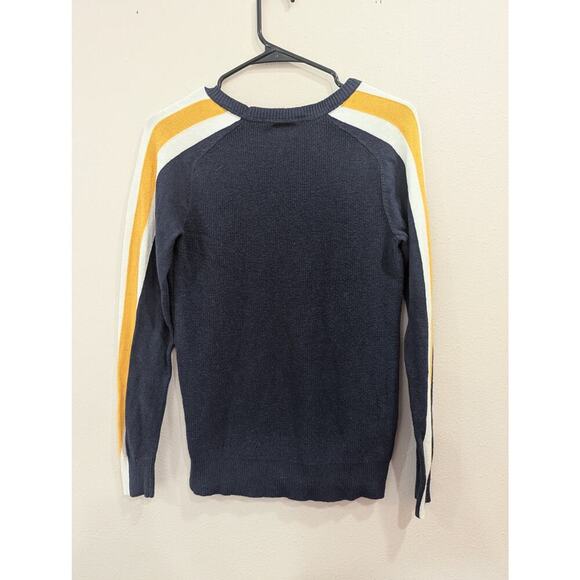 Sporty Navy women's sweater by Stylus w/sleeve stripe in cream & yellow, size M - Picture 5 of 8
